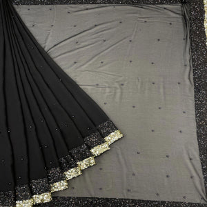 Black Festive Wear Embellished Georgette Saree - Peachmode