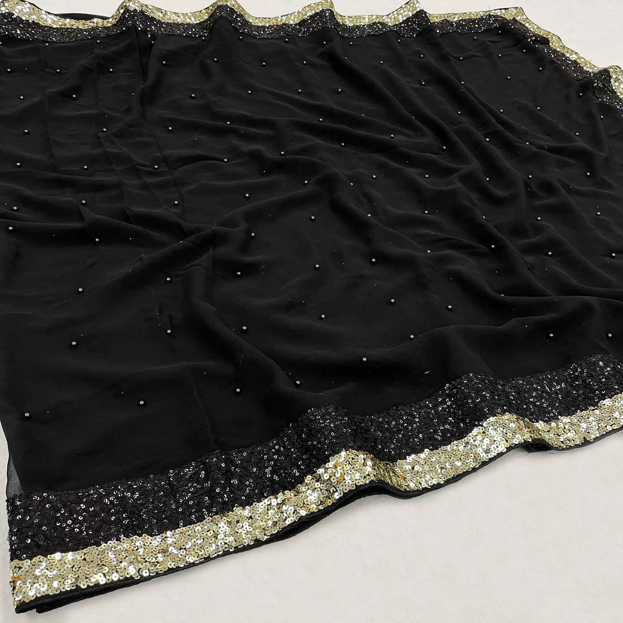 Black Festive Wear Embellished Georgette Saree - Peachmode