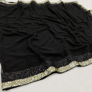 Black Festive Wear Embellished Georgette Saree - Peachmode