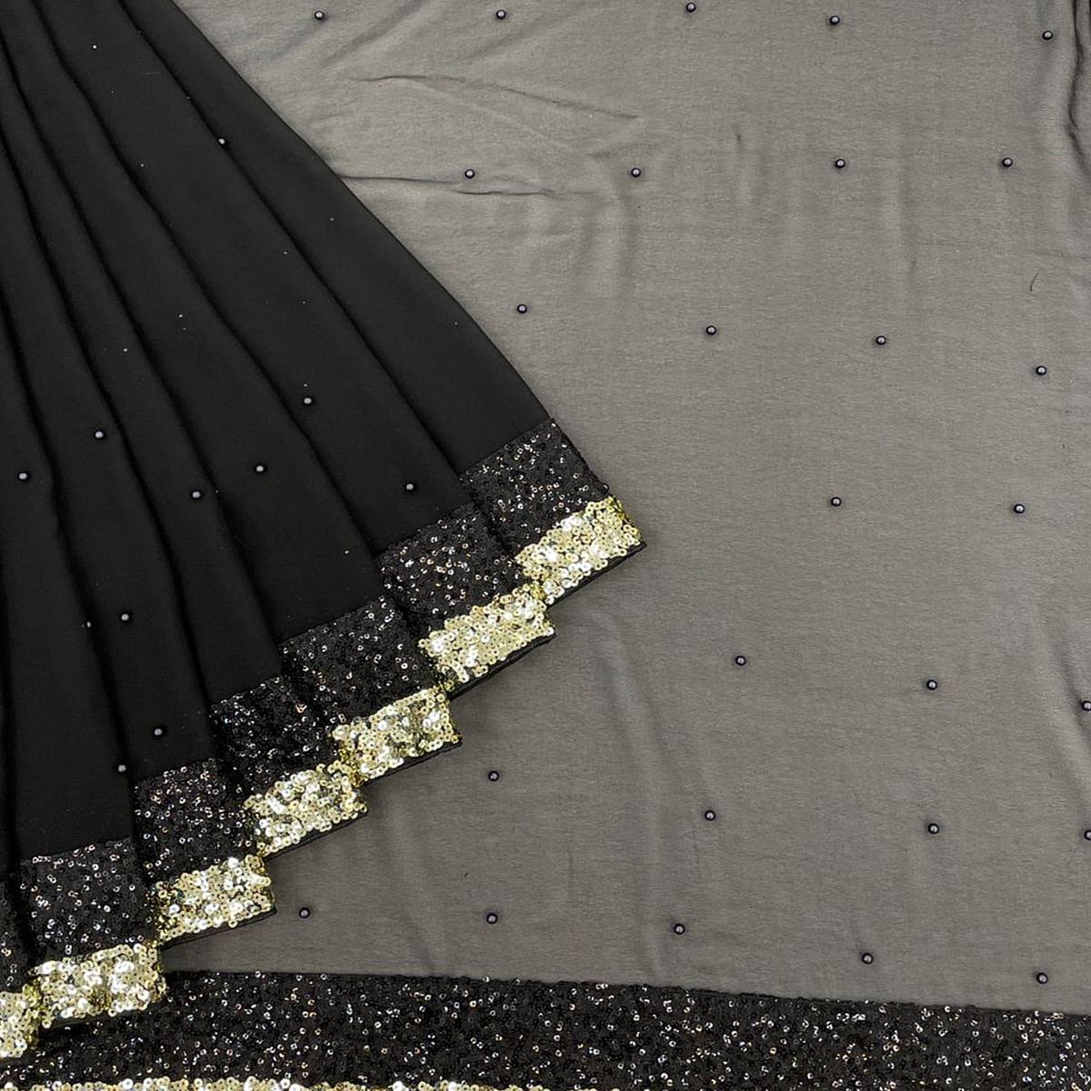 Black Festive Wear Embellished Georgette Saree - Peachmode
