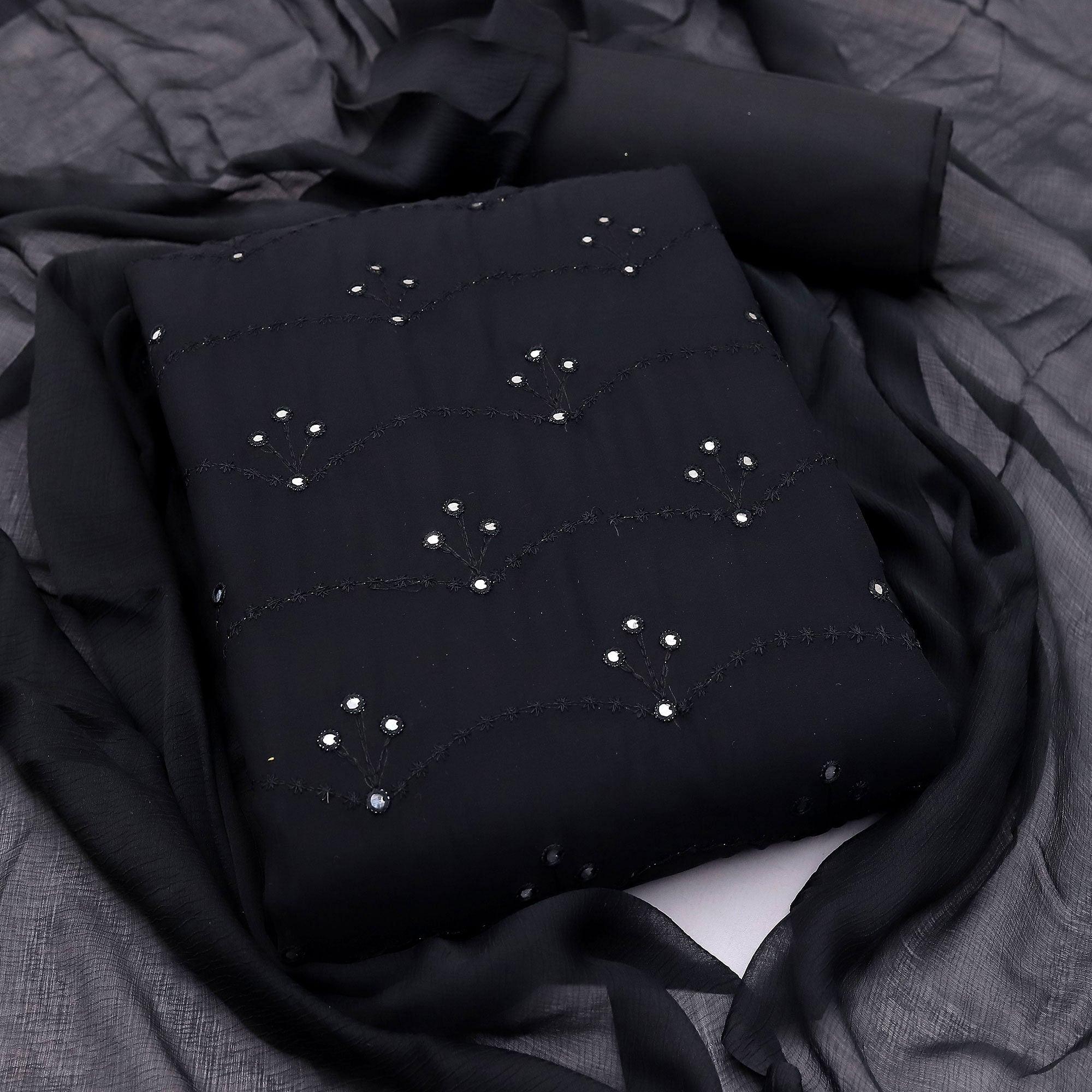 Black Festive Wear Embellished With Embroidered Georgette Dress Material - Peachmode