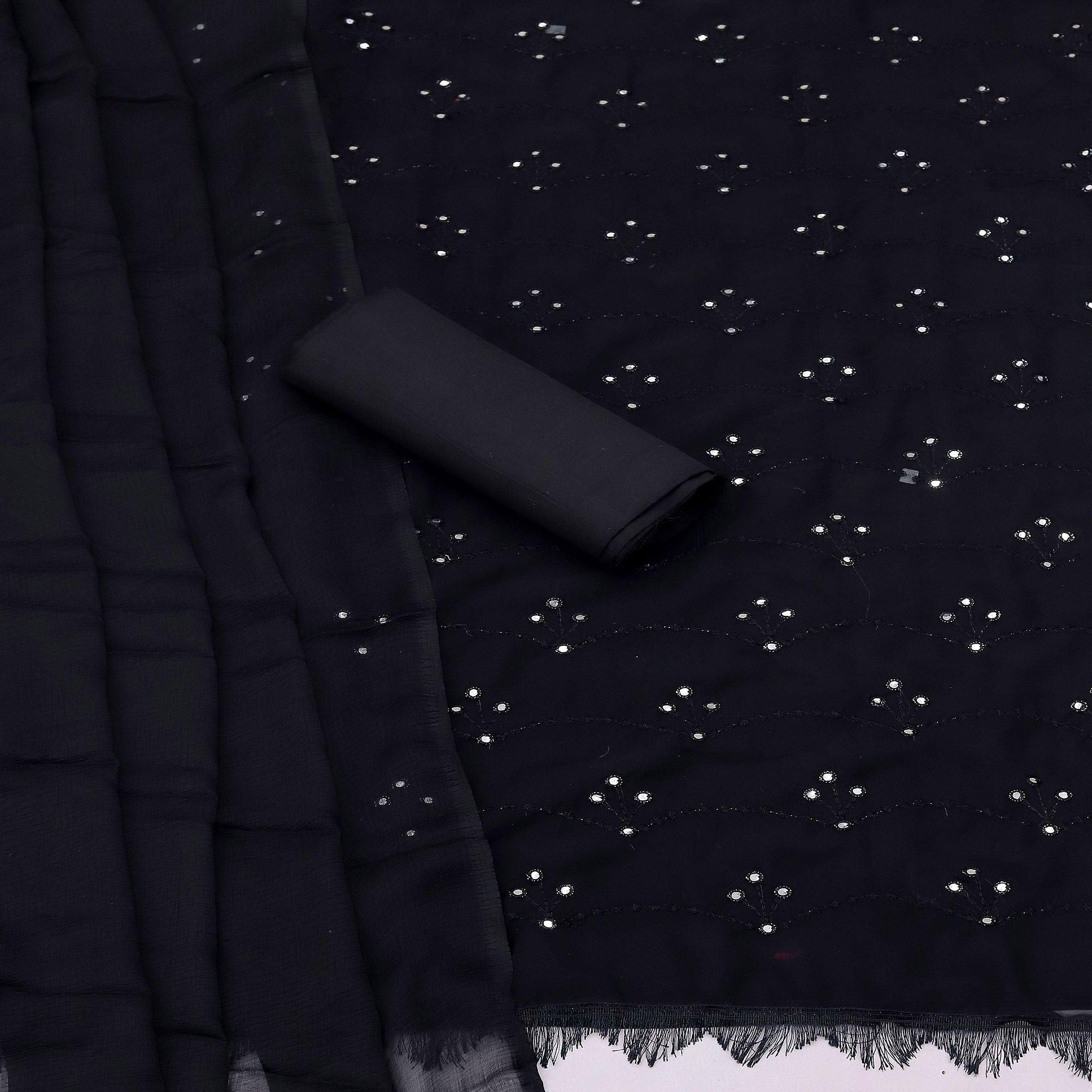 Black Festive Wear Embellished With Embroidered Georgette Dress Material - Peachmode