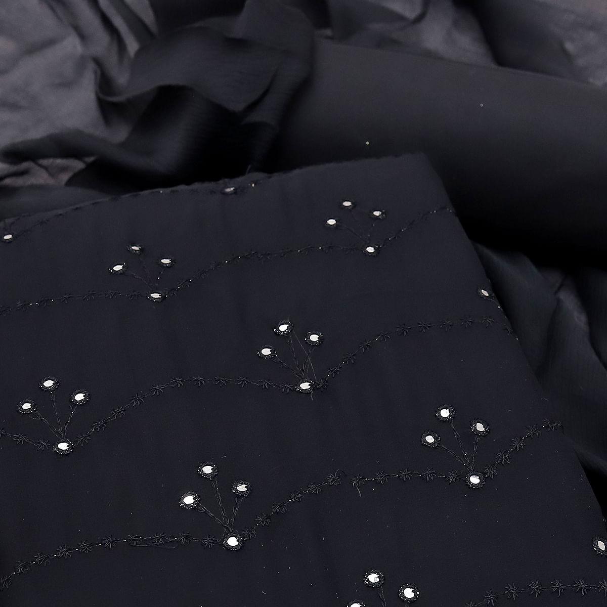 Black Festive Wear Embellished With Embroidered Georgette Dress Material - Peachmode