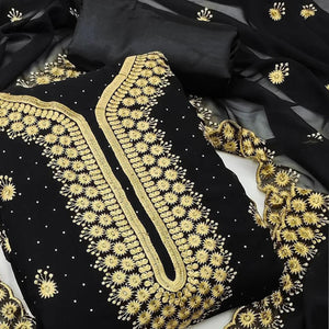 Black Festive Wear Embroidered Georgette Dress Material - Peachmode