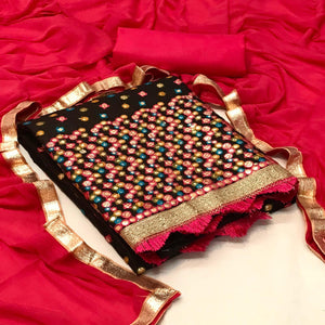 Black Festive Wear Embroidery With Embellished Cotton Dress Material - Peachmode