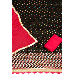 Black Festive Wear Embroidery With Embellished Cotton Dress Material - Peachmode