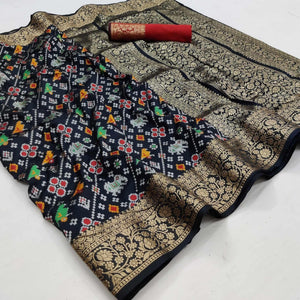 Black Festive Wear Patola Printed Art Silk Saree - Peachmode