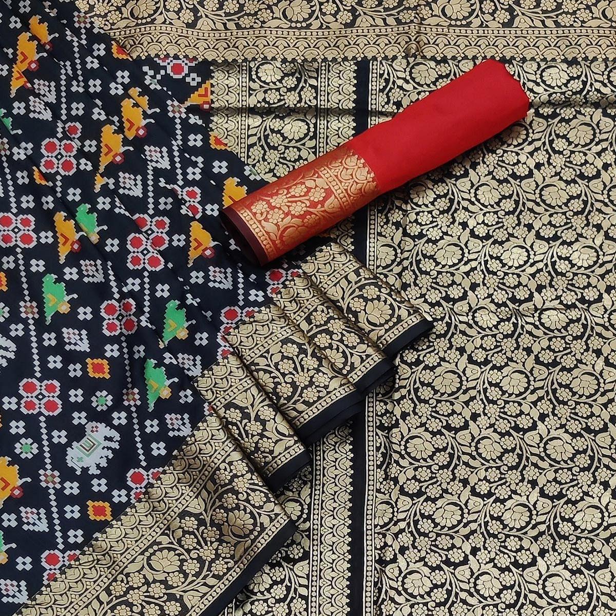 Black Festive Wear Patola Printed Art Silk Saree - Peachmode