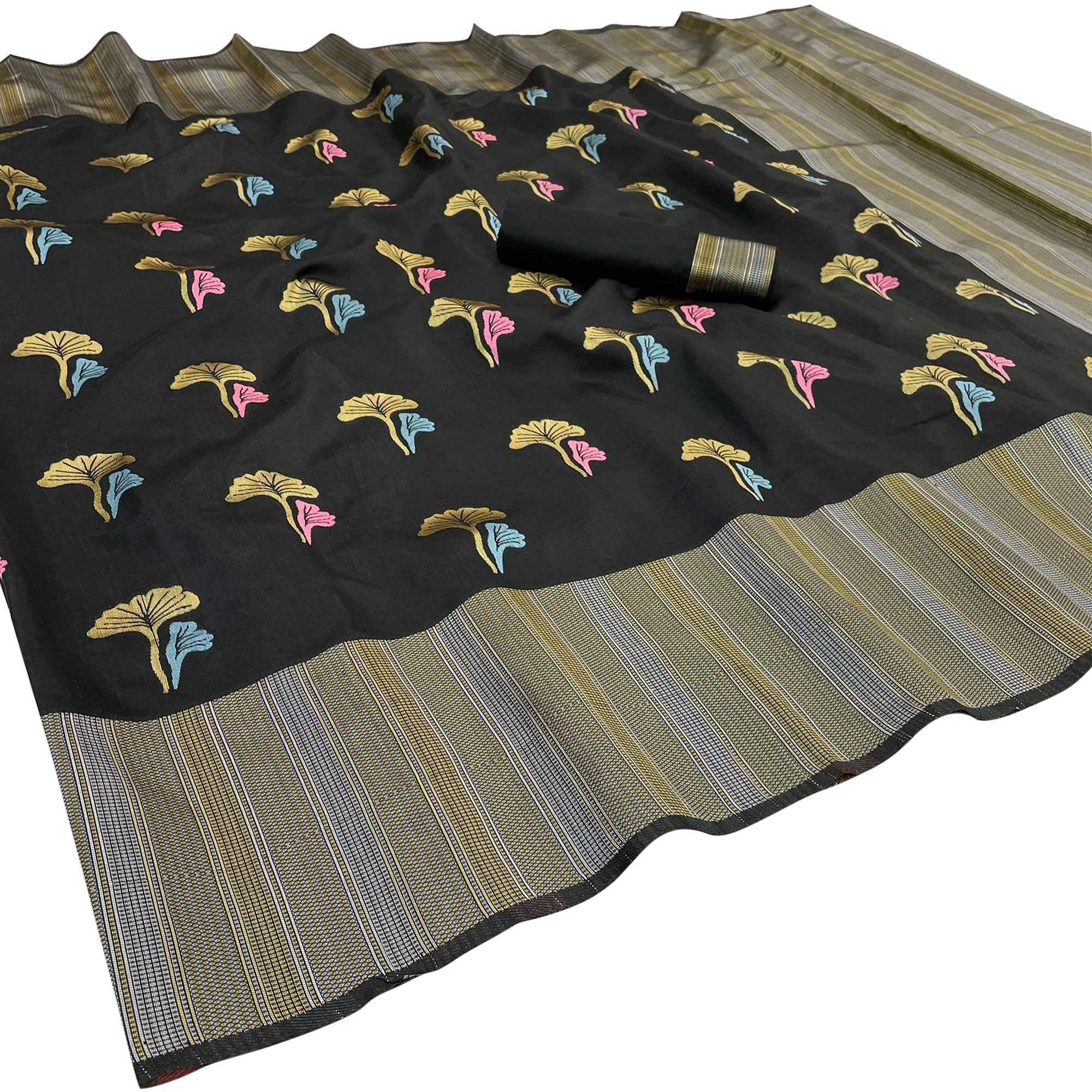 Black Festive Wear Printed Art Silk Saree - Peachmode