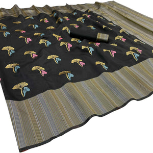 Black Festive Wear Printed Art Silk Saree - Peachmode