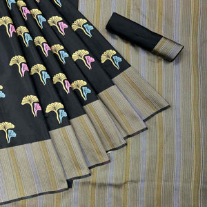 Black Festive Wear Printed Art Silk Saree - Peachmode