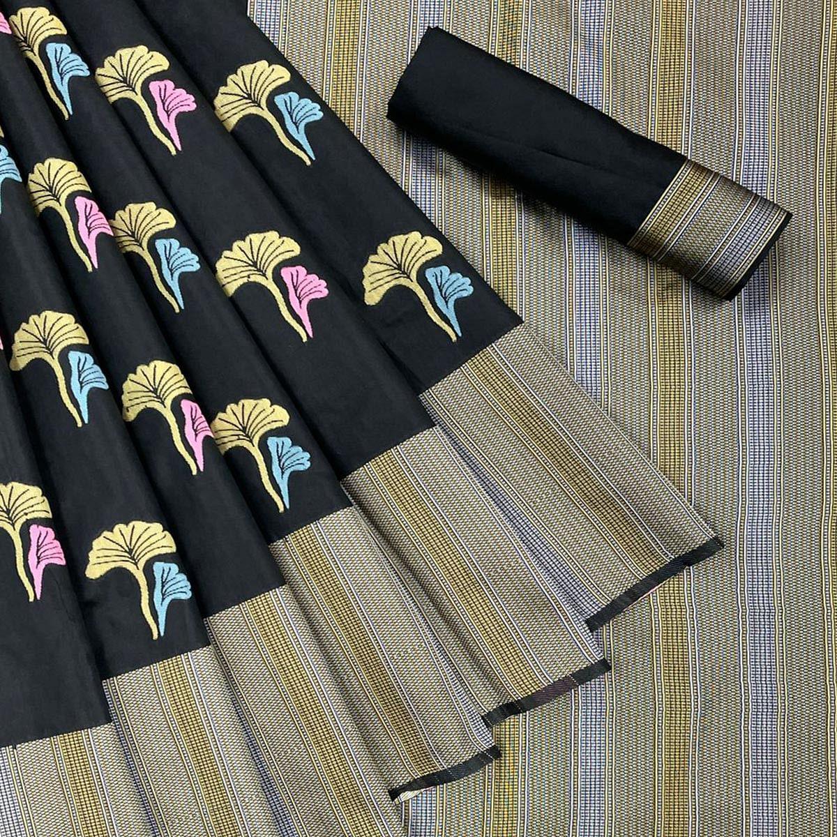 Black Festive Wear Printed Art Silk Saree - Peachmode