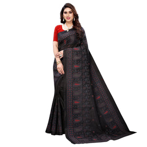 Black Festive Wear Printed Cotton Silk Saree - Peachmode