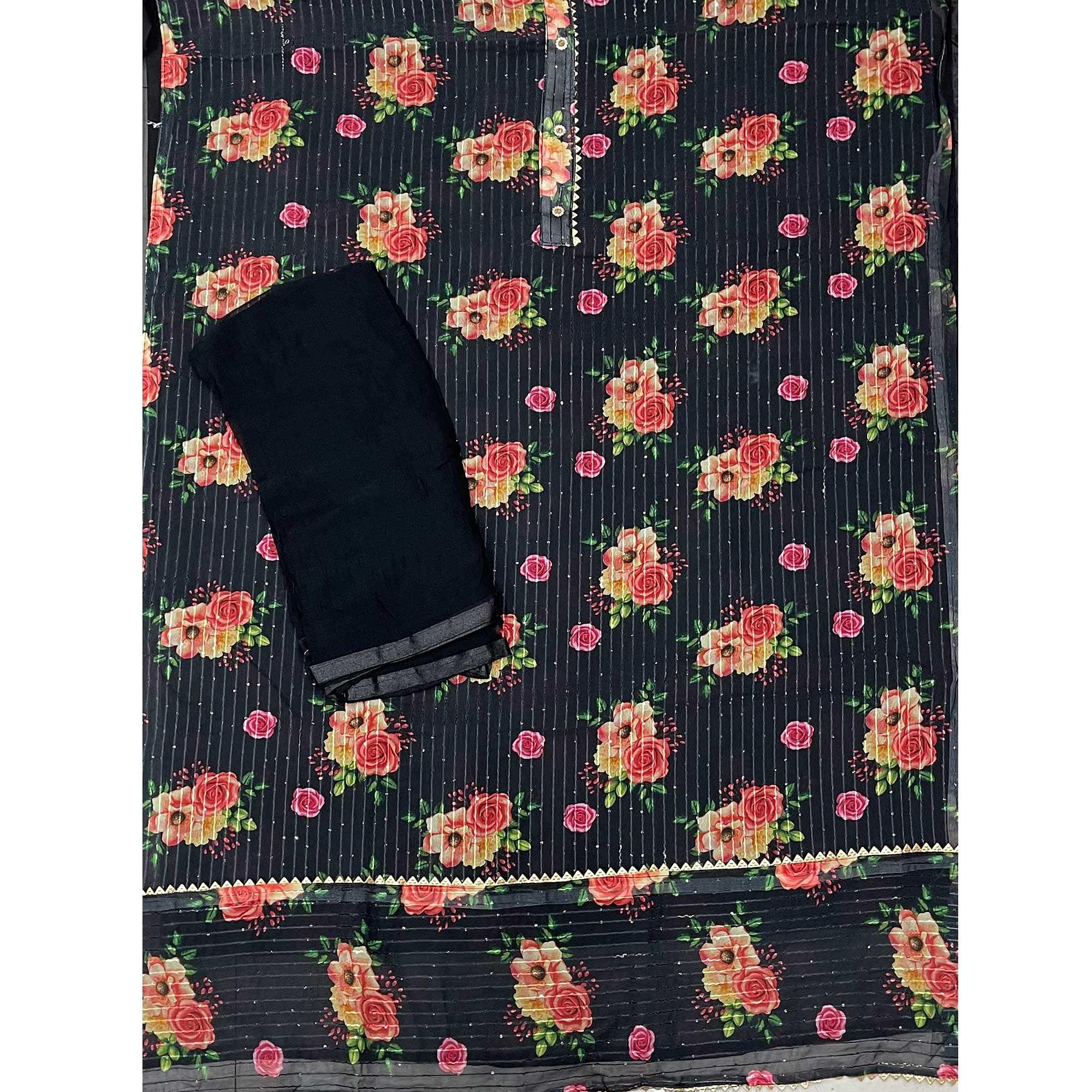 Black Festive Wear Sequence Embroidered Georgette Dress Material - Peachmode