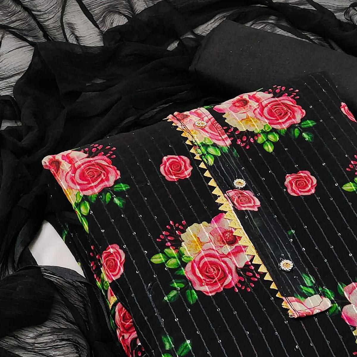 Black Festive Wear Sequence Embroidered Georgette Dress Material - Peachmode