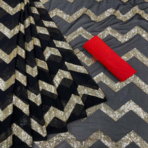 Black Festive Wear Sequence Embroidered Georgette Saree - Peachmode