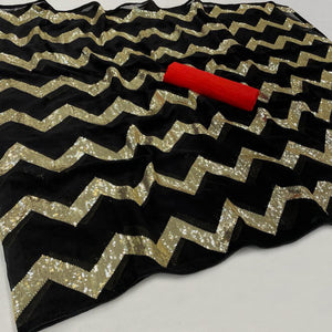 Black Festive Wear Sequence Embroidered Georgette Saree - Peachmode