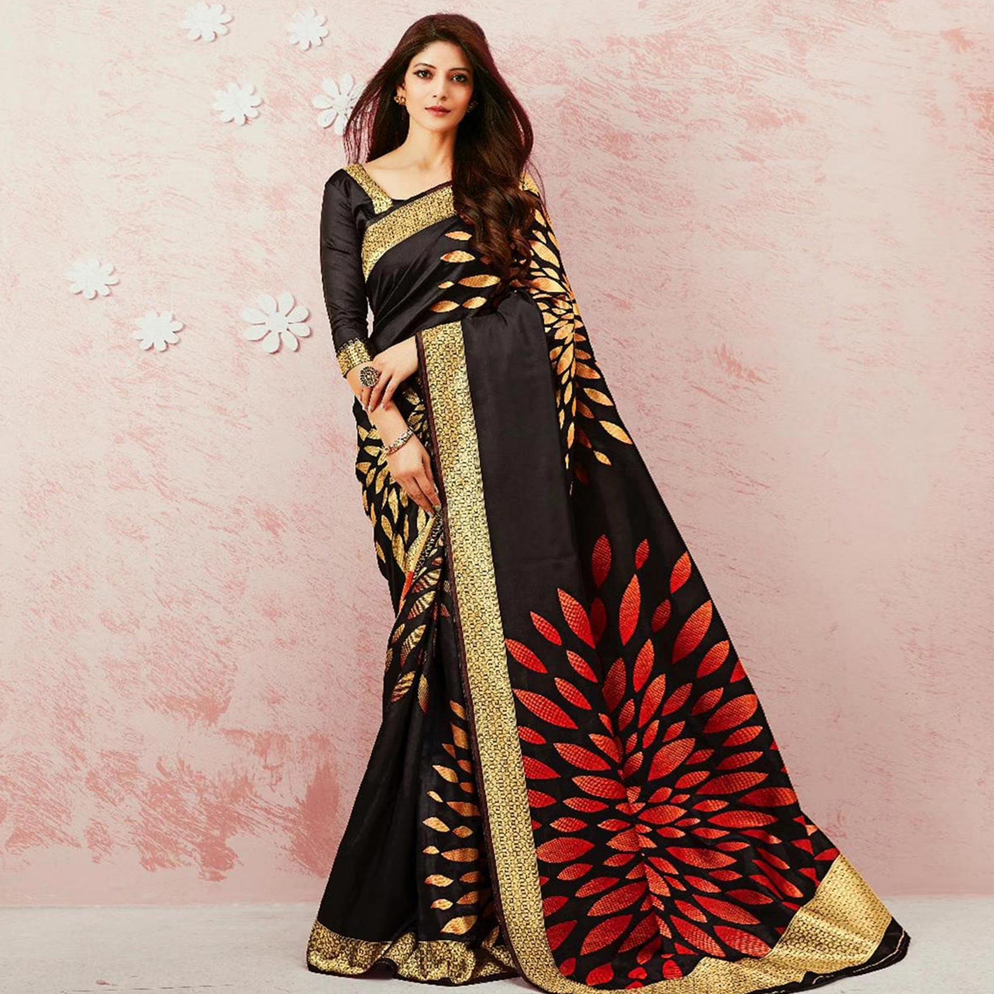 Black Festive Wear Woven Art Silk Saree - Peachmode