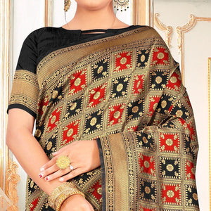 Black Festive Wear Woven Art Silk Saree - Peachmode
