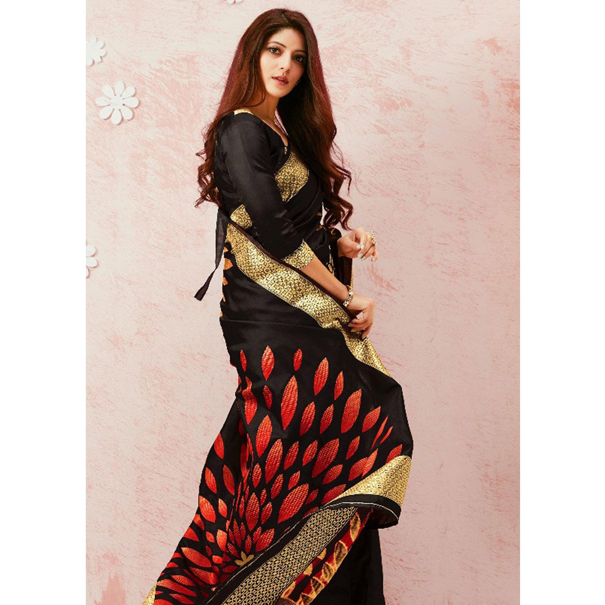 Black Festive Wear Woven Art Silk Saree - Peachmode