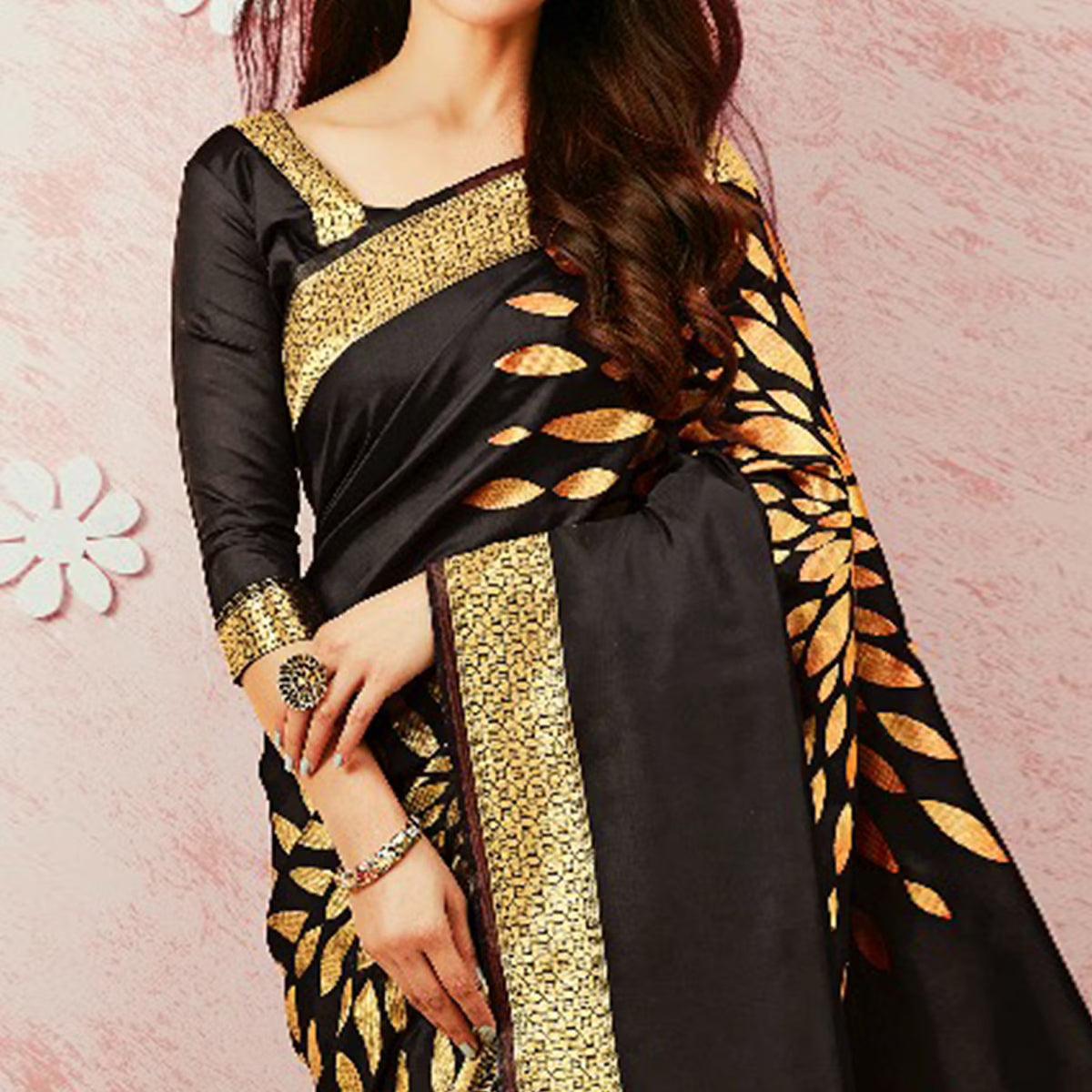 Black Festive Wear Woven Art Silk Saree - Peachmode