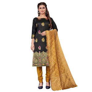 Black Festive Wear Woven Banarasi Silk Dress Material - Peachmode