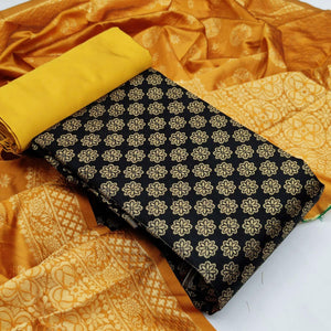 Black Festive Wear Woven Banarasi Silk Dress Material - Peachmode