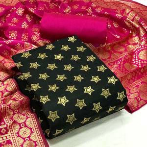Black Festive Wear Woven Banarasi Silk Dress Material - Peachmode