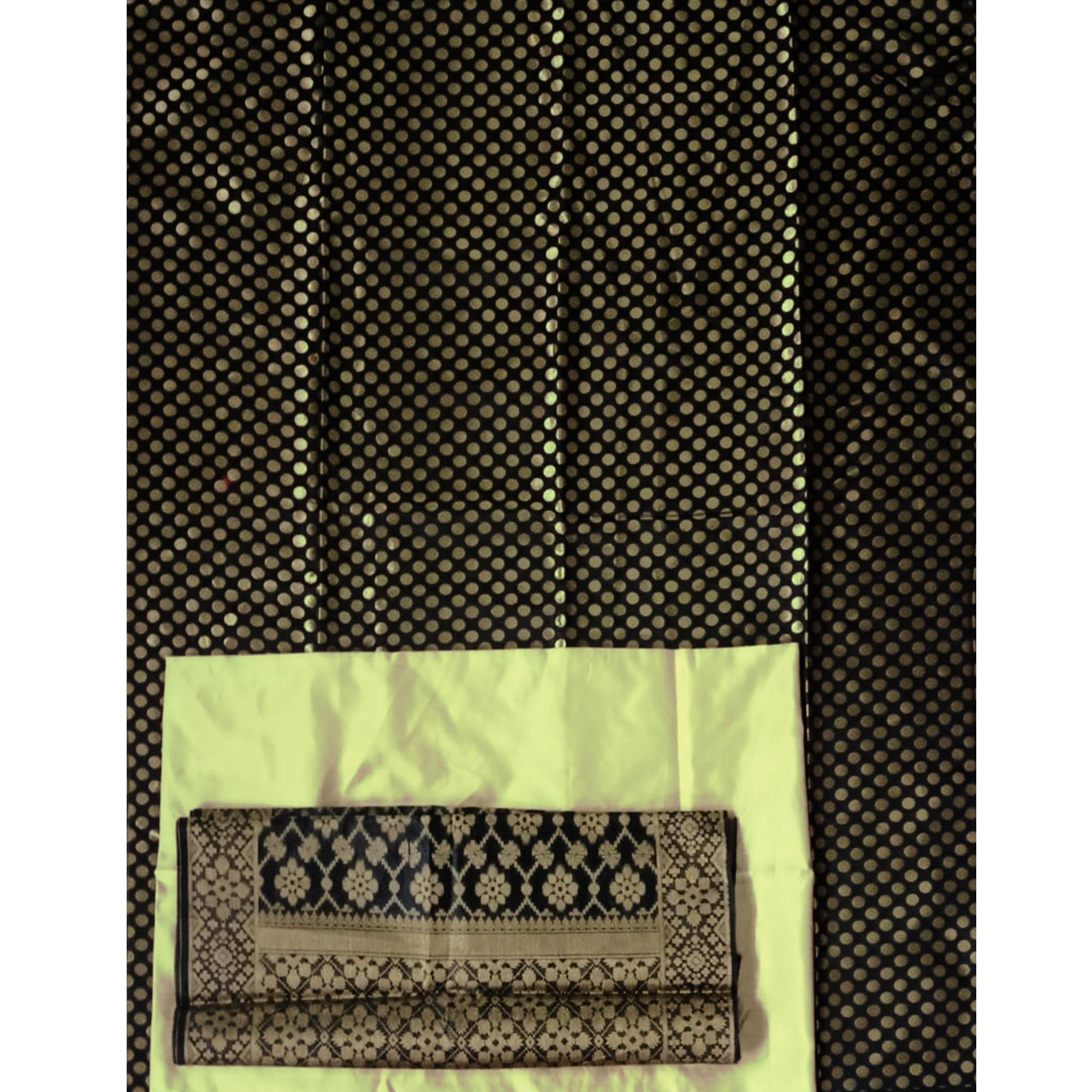 Black Festive Wear Woven Banarasi Silk Dress Material - Peachmode