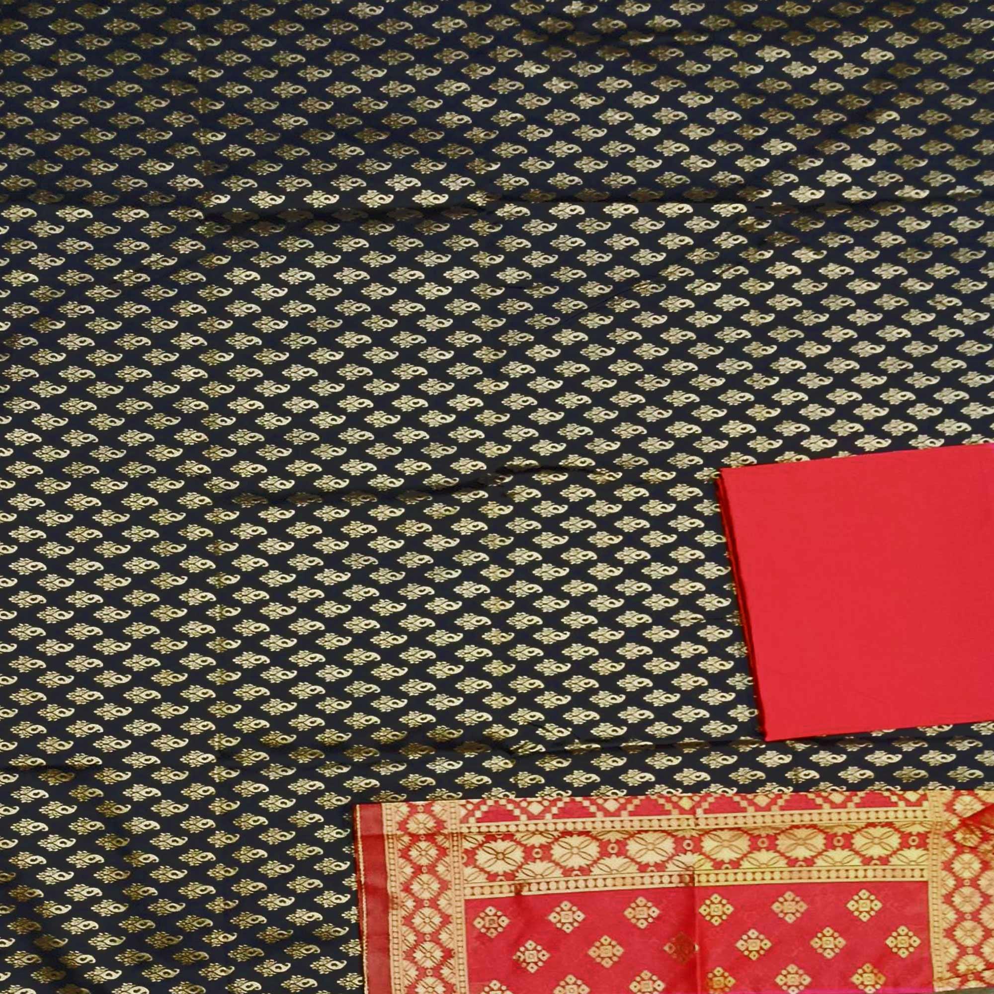 Black Festive Wear Woven Banarasi Silk Dress Material - Peachmode