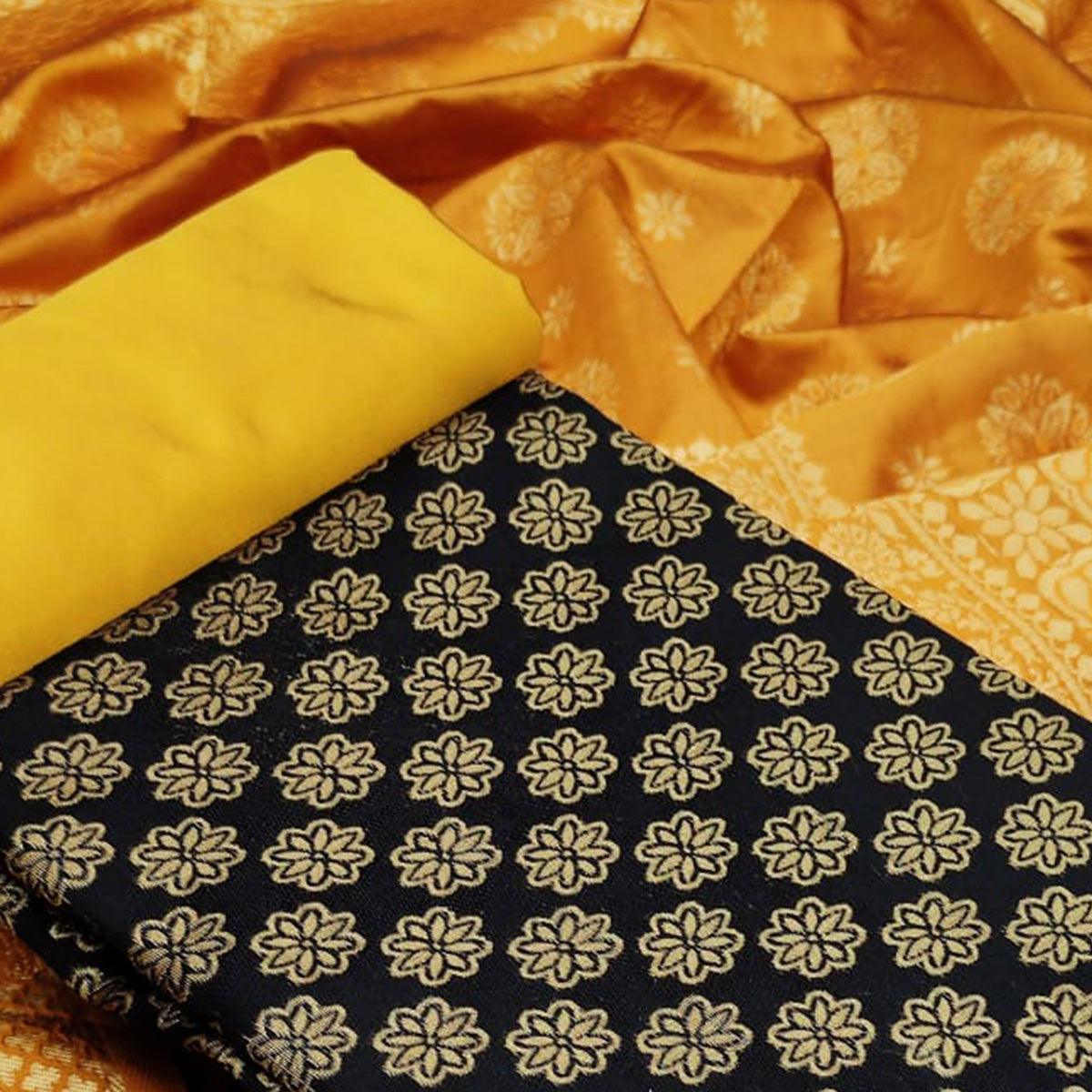 Black Festive Wear Woven Banarasi Silk Dress Material - Peachmode