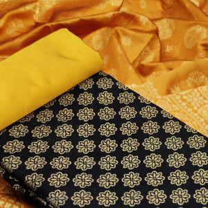 Black Festive Wear Woven Banarasi Silk Dress Material - Peachmode