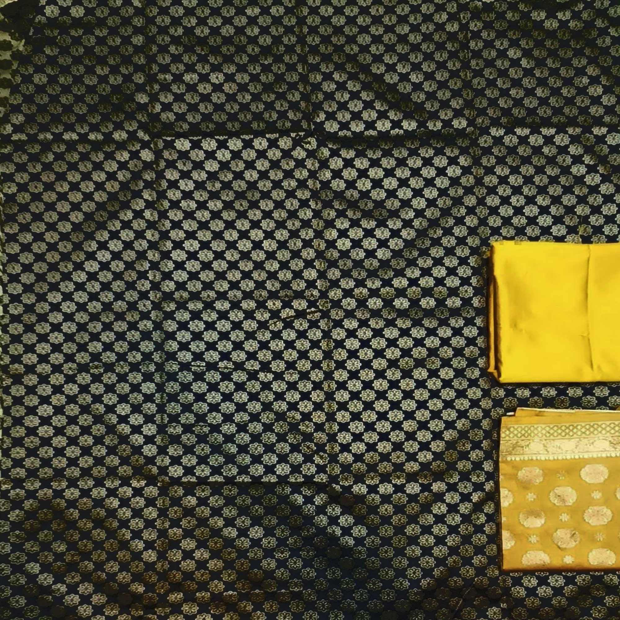 Black Festive Wear Woven Banarasi Silk Dress Material - Peachmode