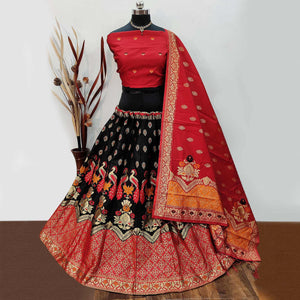 Black Festive Wear Woven Heavy Brocade Lehenga Choli - Peachmode