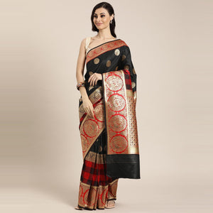 Black Festive Wear Woven Kanjivaram Silk Saree - Peachmode