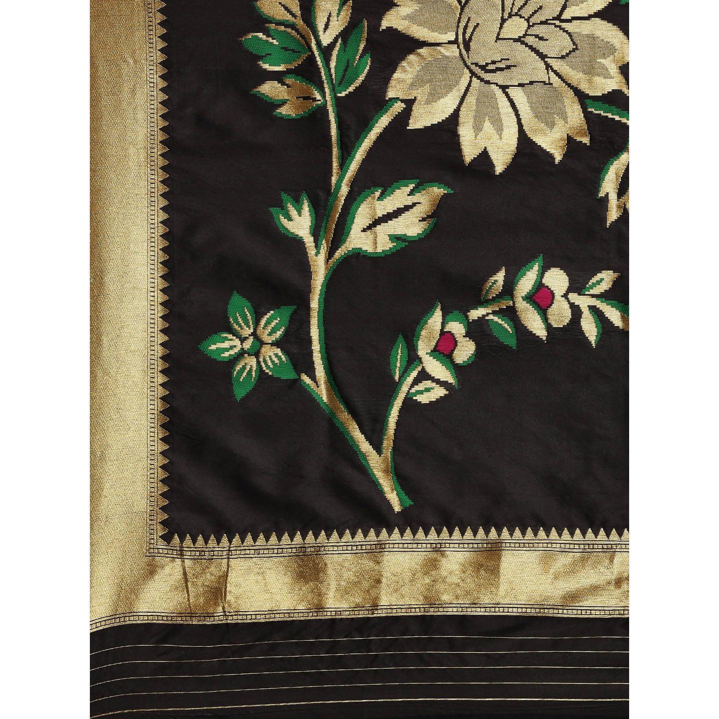 Black Festive Wear Woven Kanjivaram Silk Saree - Peachmode