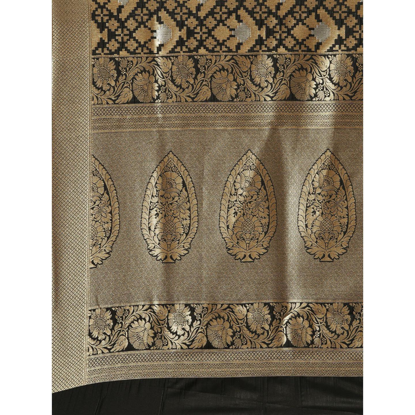 Black Festive Wear Woven Kanjivaram Silk Saree - Peachmode
