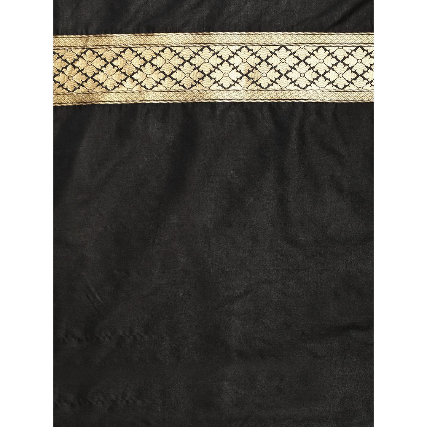 Black Festive Wear Woven Kanjivaram Silk Saree - Peachmode