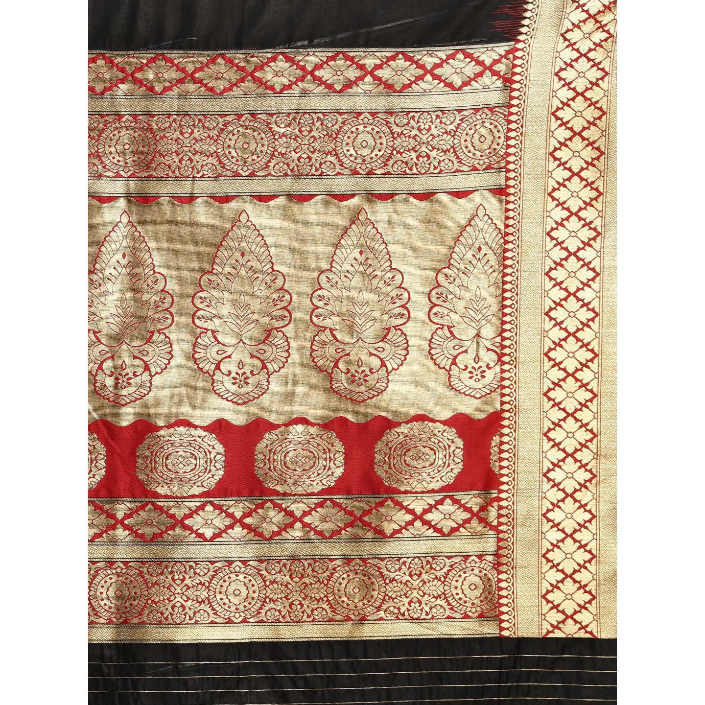 Black Festive Wear Woven Kanjivaram Silk Saree - Peachmode