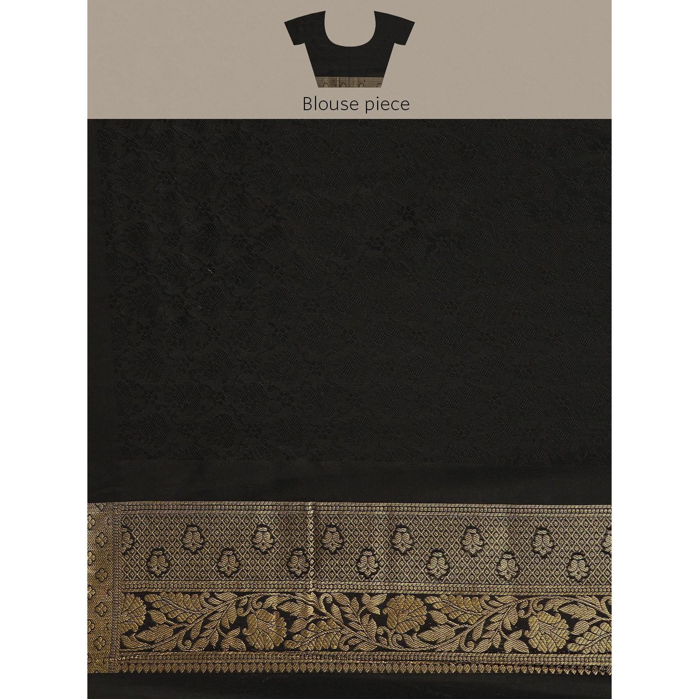 Black Festive Wear Woven Kanjivaram Silk Saree - Peachmode