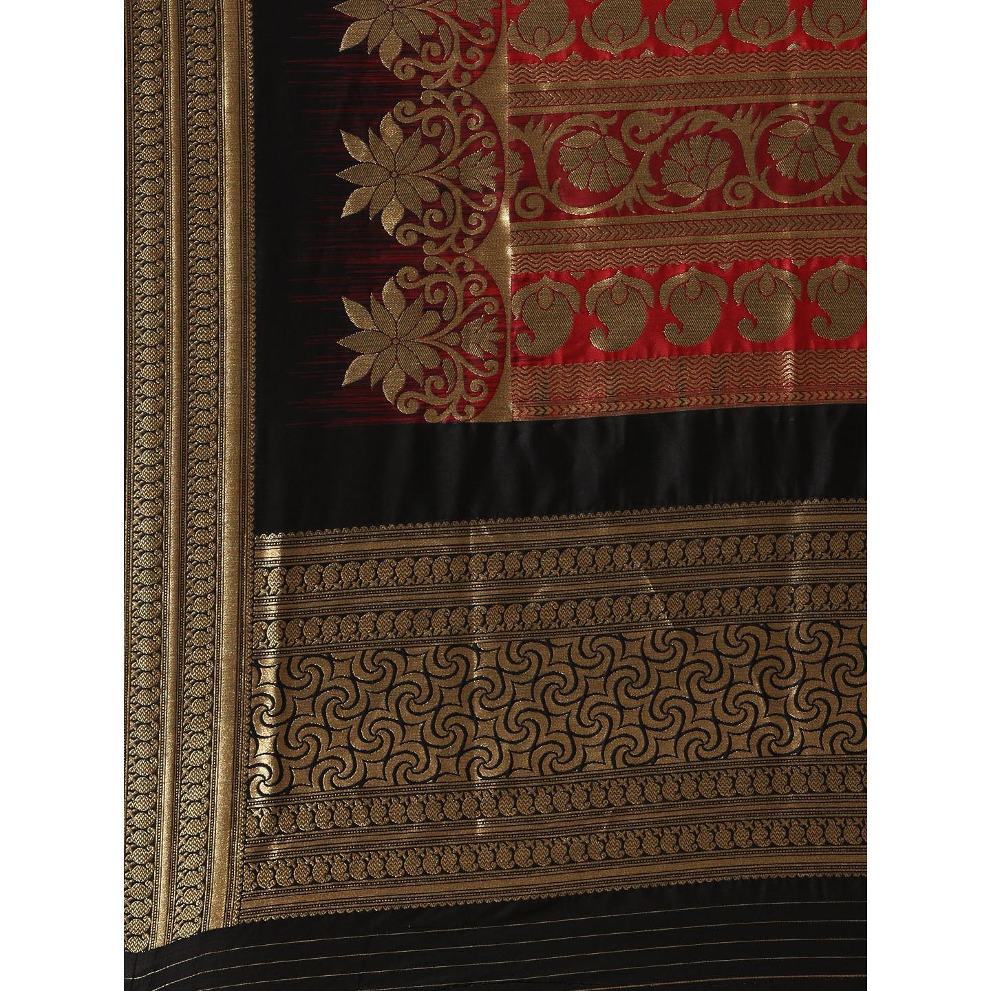 Black Festive Wear Woven Kanjivaram Silk Saree - Peachmode