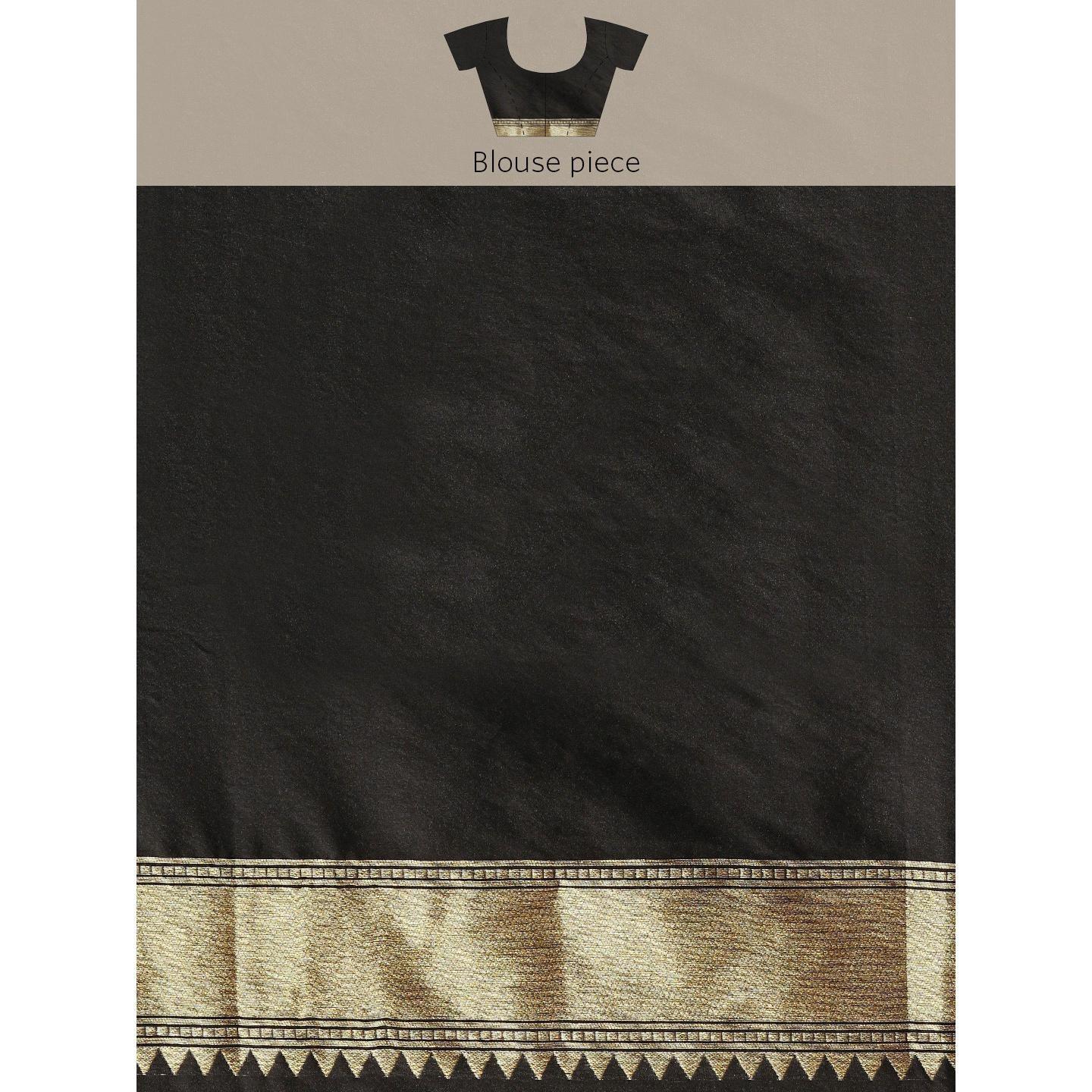 Black Festive Wear Woven Kanjivaram Silk Saree - Peachmode