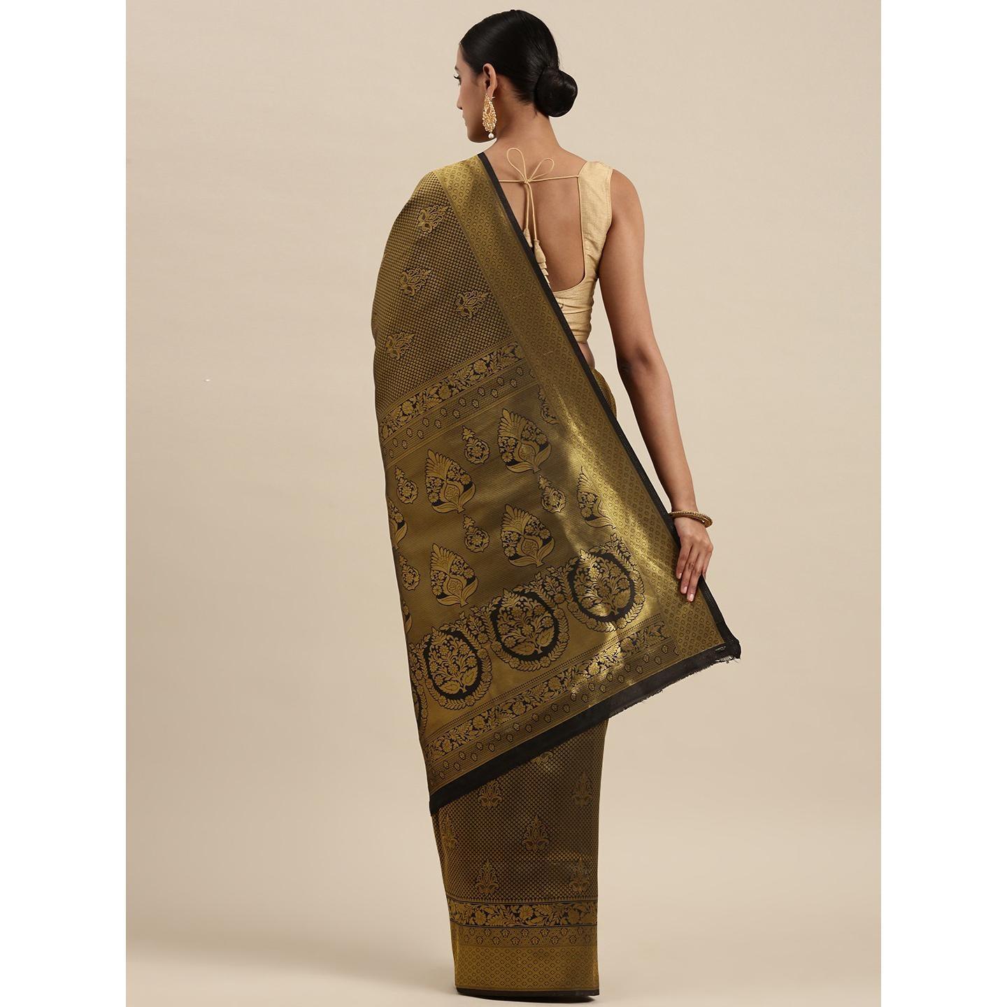 Black Festive Wear Woven Kanjivaram Silk Saree - Peachmode