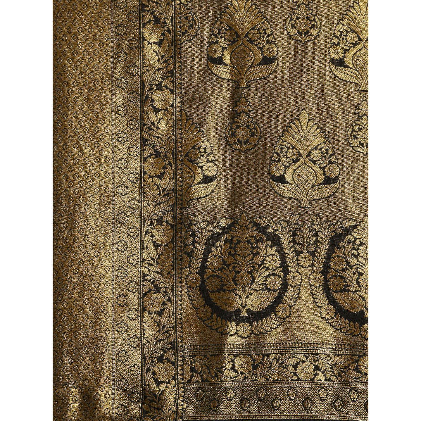 Black Festive Wear Woven Kanjivaram Silk Saree - Peachmode