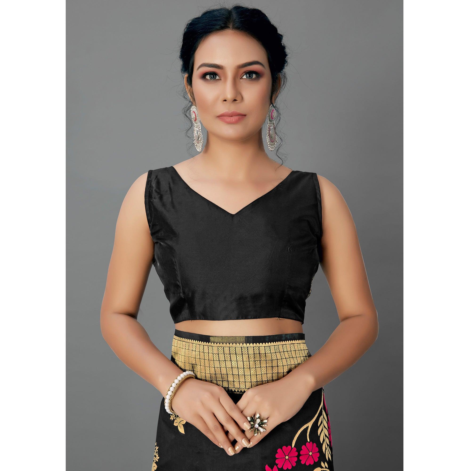 Black Festive Wear Woven Silk Blend
Saree - Peachmode