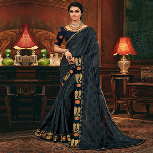 Black Festive Wear Woven Silk Saree - Peachmode