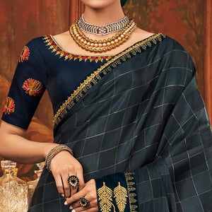 Black Festive Wear Woven Silk Saree - Peachmode