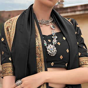 Black Festive Wear Woven Soft Banarasi Silk Saree - Peachmode