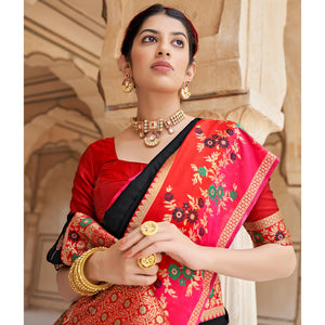 Black Festive Wear Woven Soft Banarasi Silk Saree - Peachmode