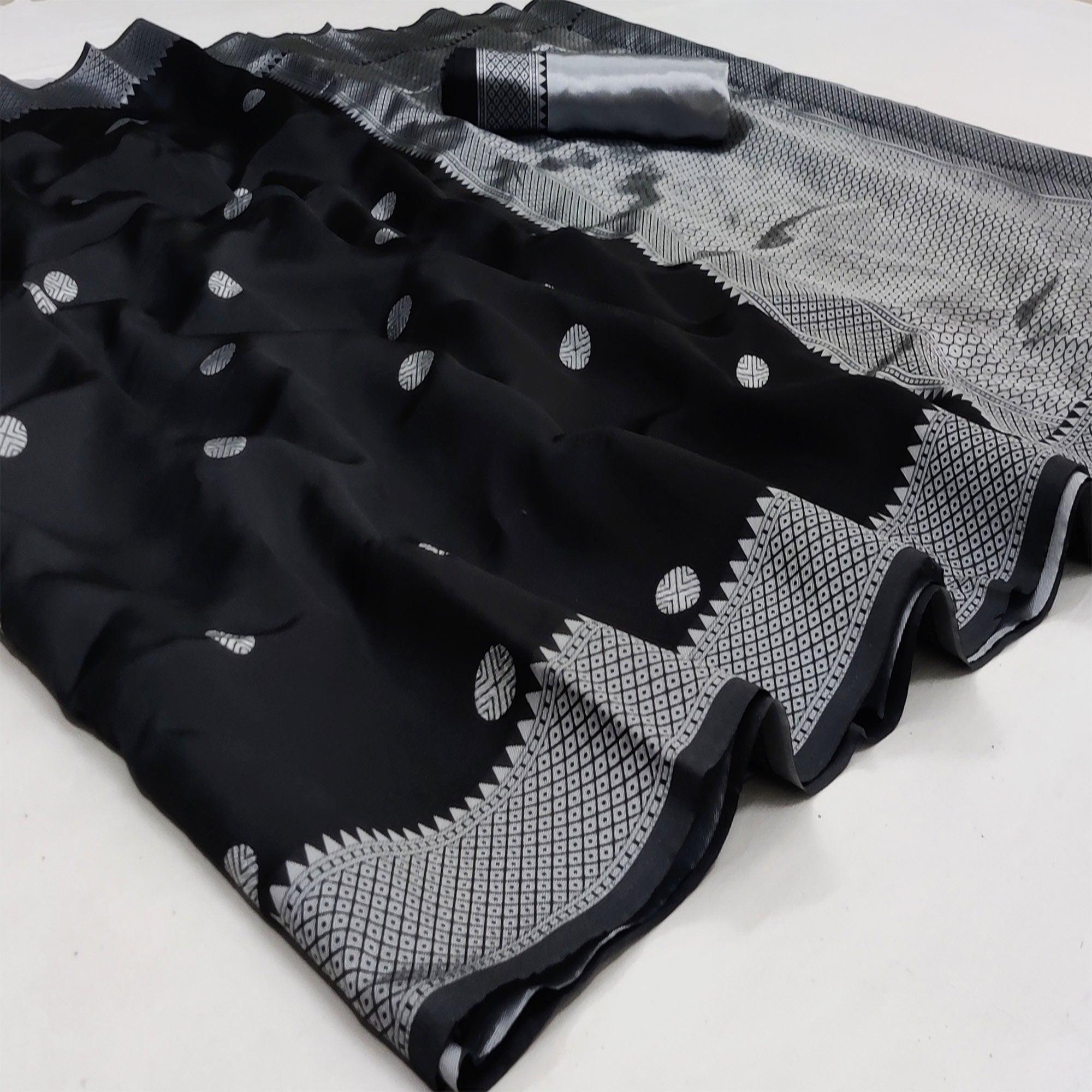 Black Festive Wear Zari Woven Soft Silk Saree - Peachmode